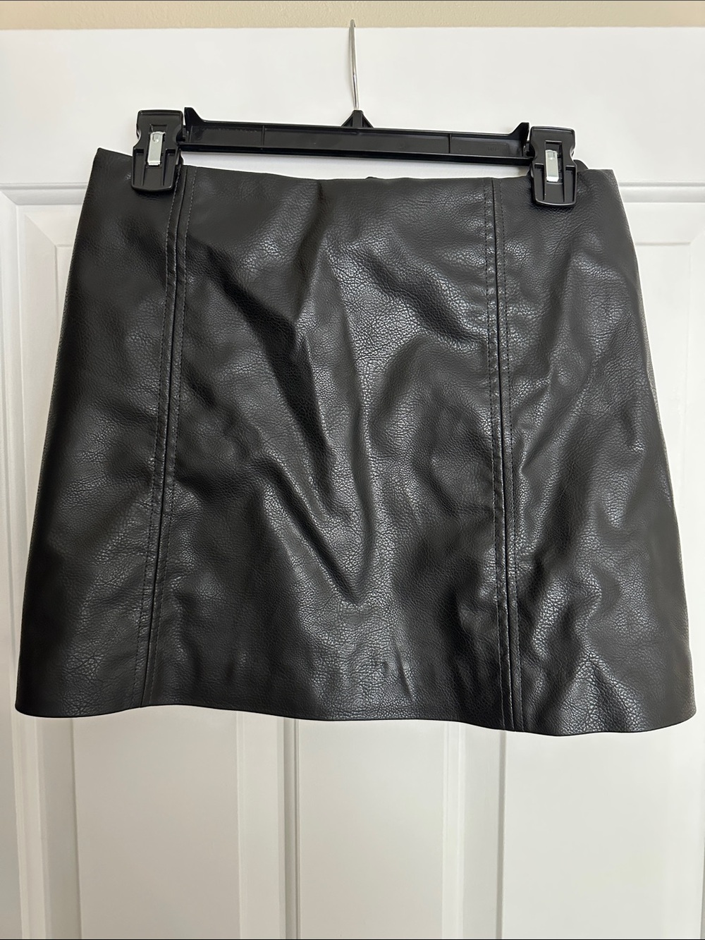 H&M Black Faux Leather Mini Skirt with Panel Seams